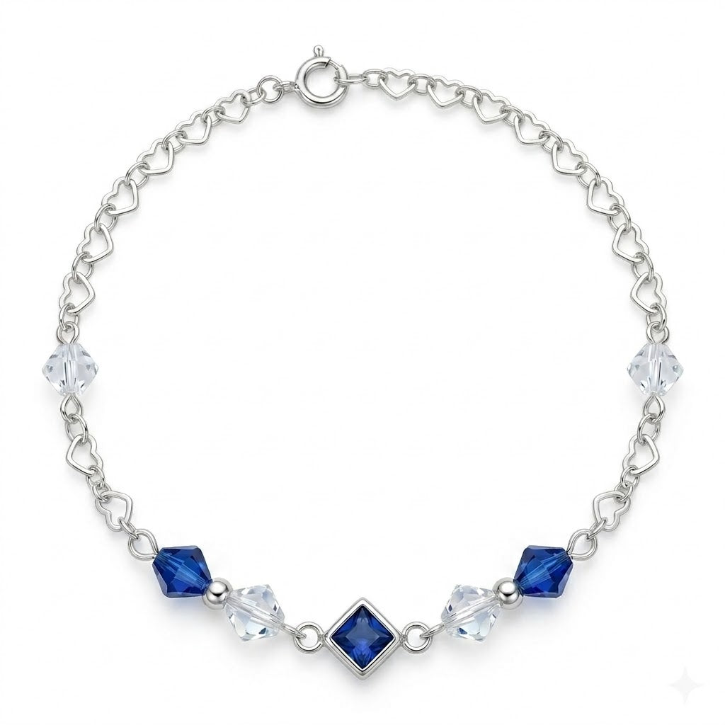 Pulsera Corazones Cristales Swarovski Azules y Blancos 2.9 mm