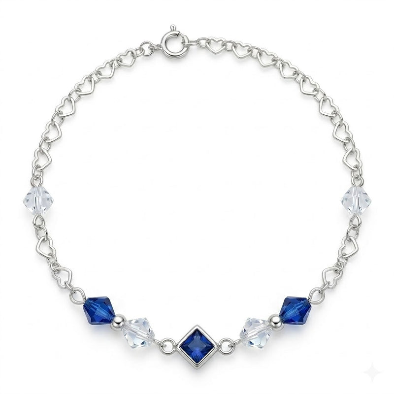 Pulsera Corazones Cristales Swarovski® Azules y Blancos 2.9 mm