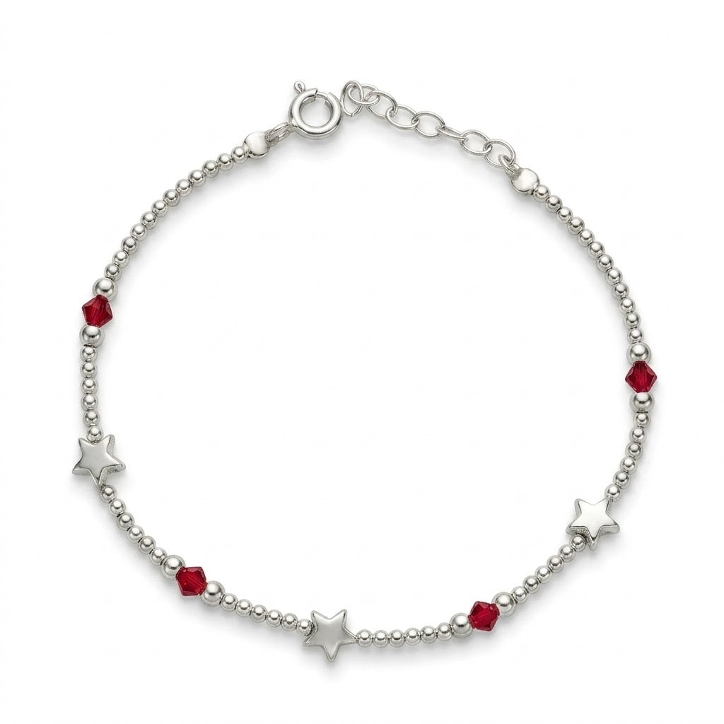 Pulsera Esferas Estrellas Cristales Rojos 2 mm