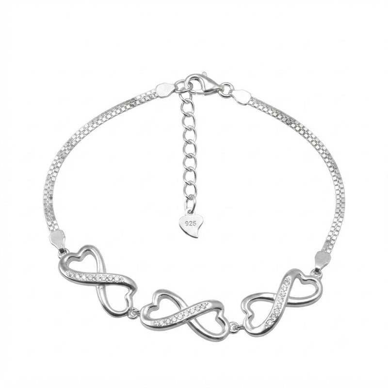 Pulsera Doble Veneciana Infinito Corazones Circones 2 x 8.8 mm