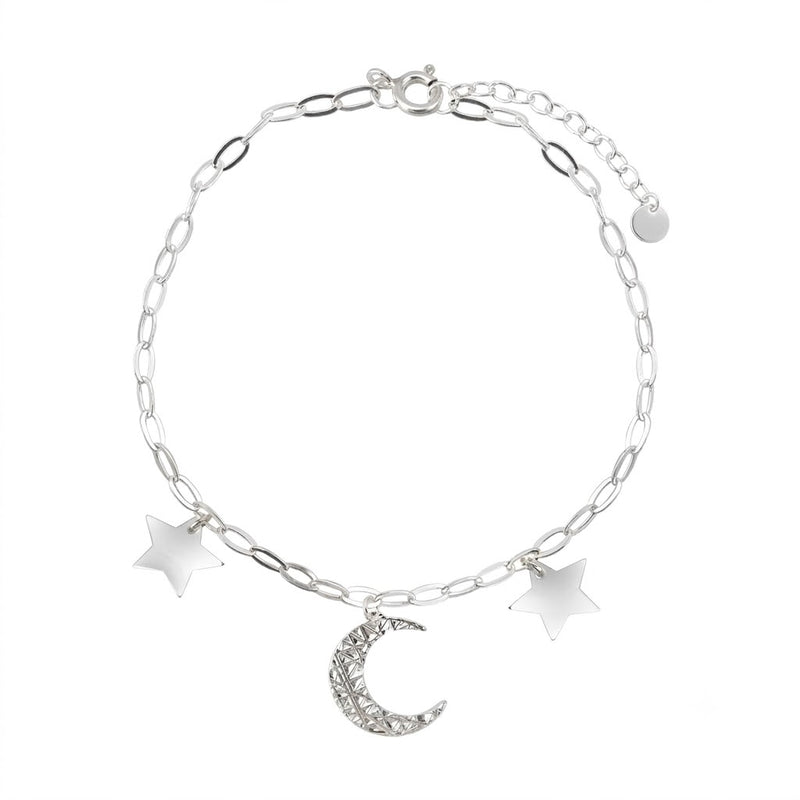 Pulsera Tradicional Martillada Luna Estrellas 2.5 mm