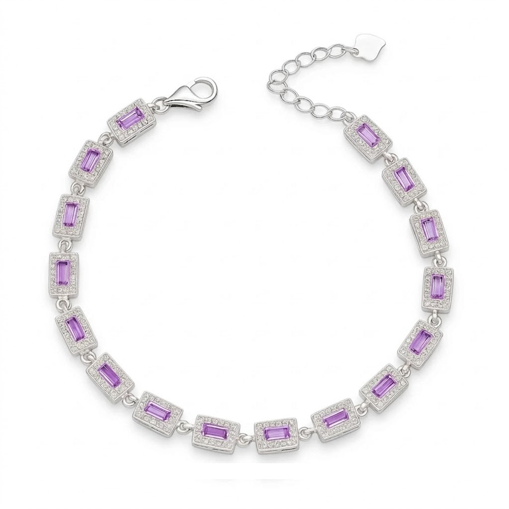 Pulsera Rectangular Circones Baguette Púrpura 4.9 mm
