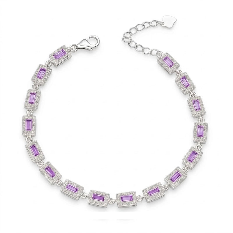 Pulsera Rectangular Circones Baguette Púrpura 4.9 mm
