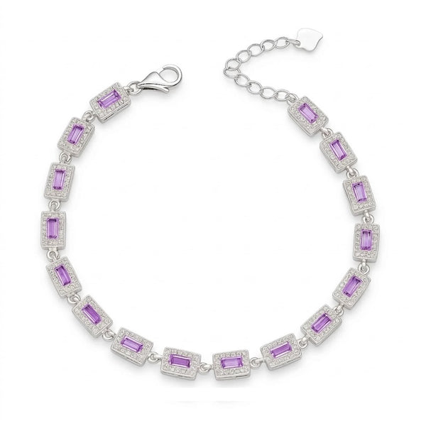 Pulsera Rectangular Circones Baguette Púrpura 4.9 mm