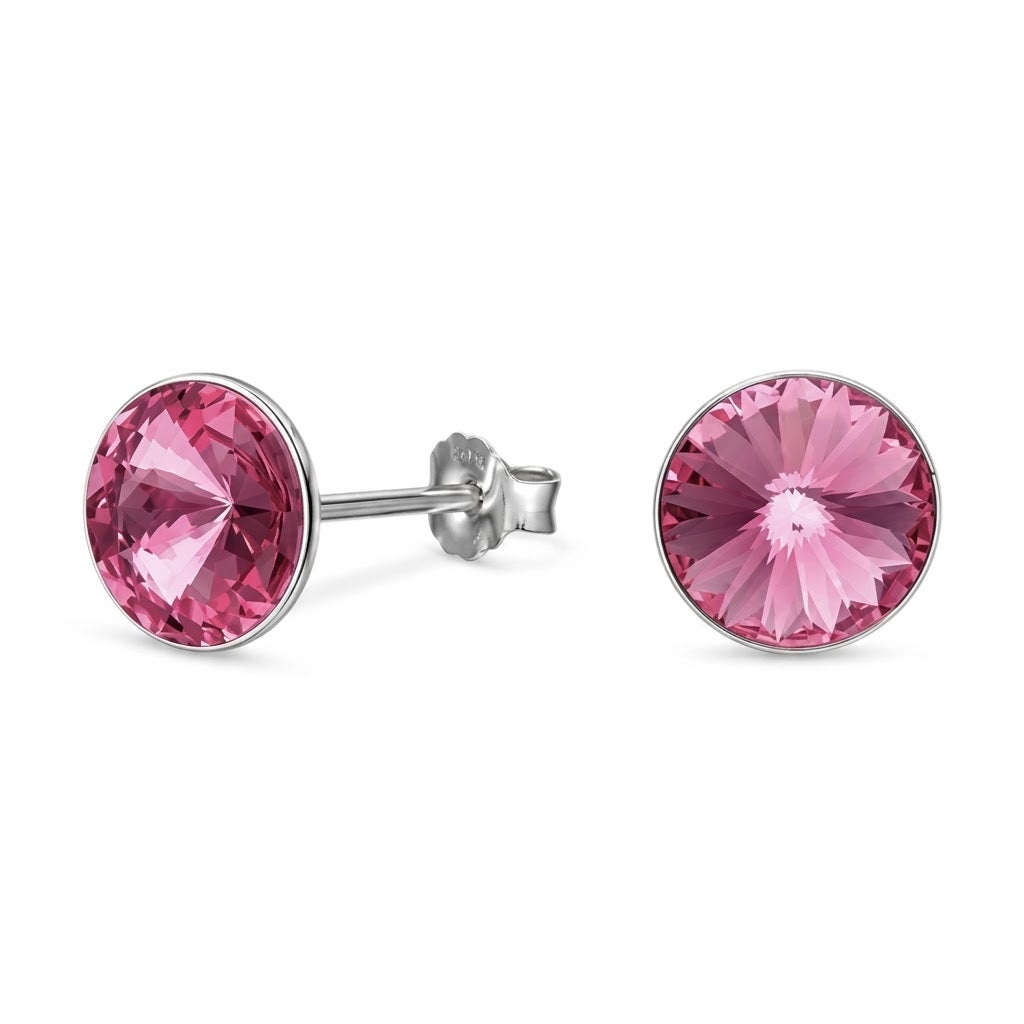 Aros Pegados Cristal Swarovski® Circular Rosa 8 mm