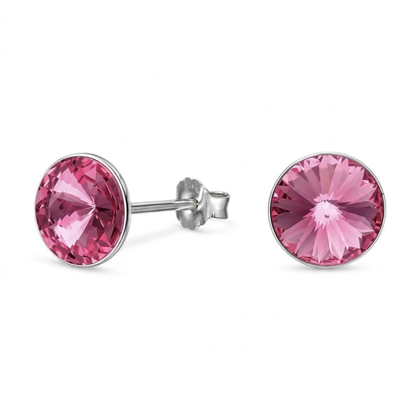 Aros Pegados Cristal Swarovski® Circular Rosa 8 mm
