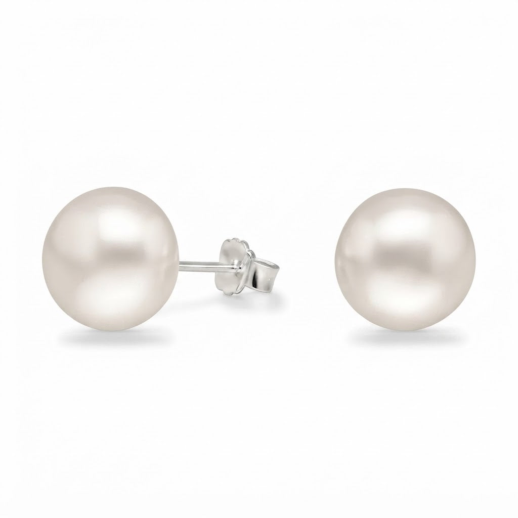 Aros Pegados Perla Achatada Blanca Sintética 10 mm