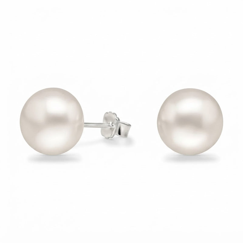Aros Pegados Perla Achatada Blanca Sintética 10 mm