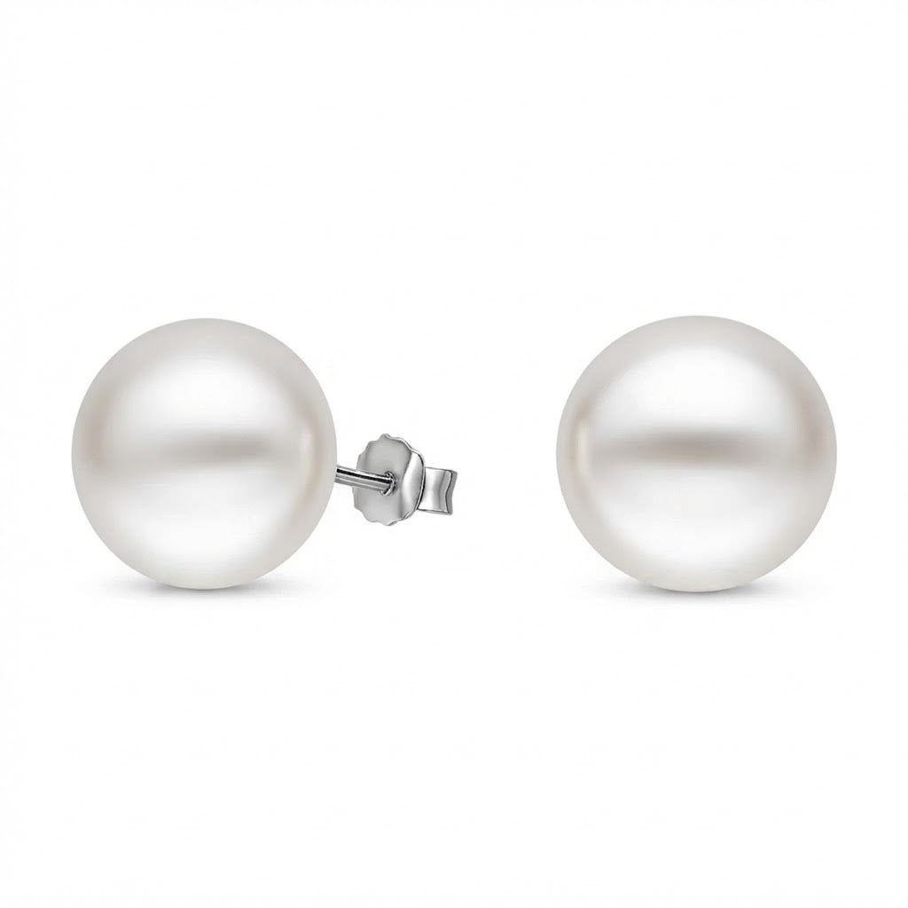 Aros Pegados Perla Achatada Blanca Sintética 12 mm