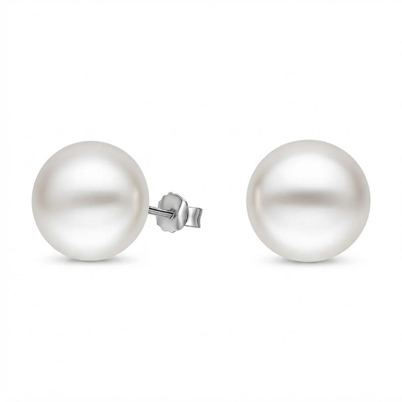 Aros Pegados Perla Achatada Blanca Sintética 12 mm