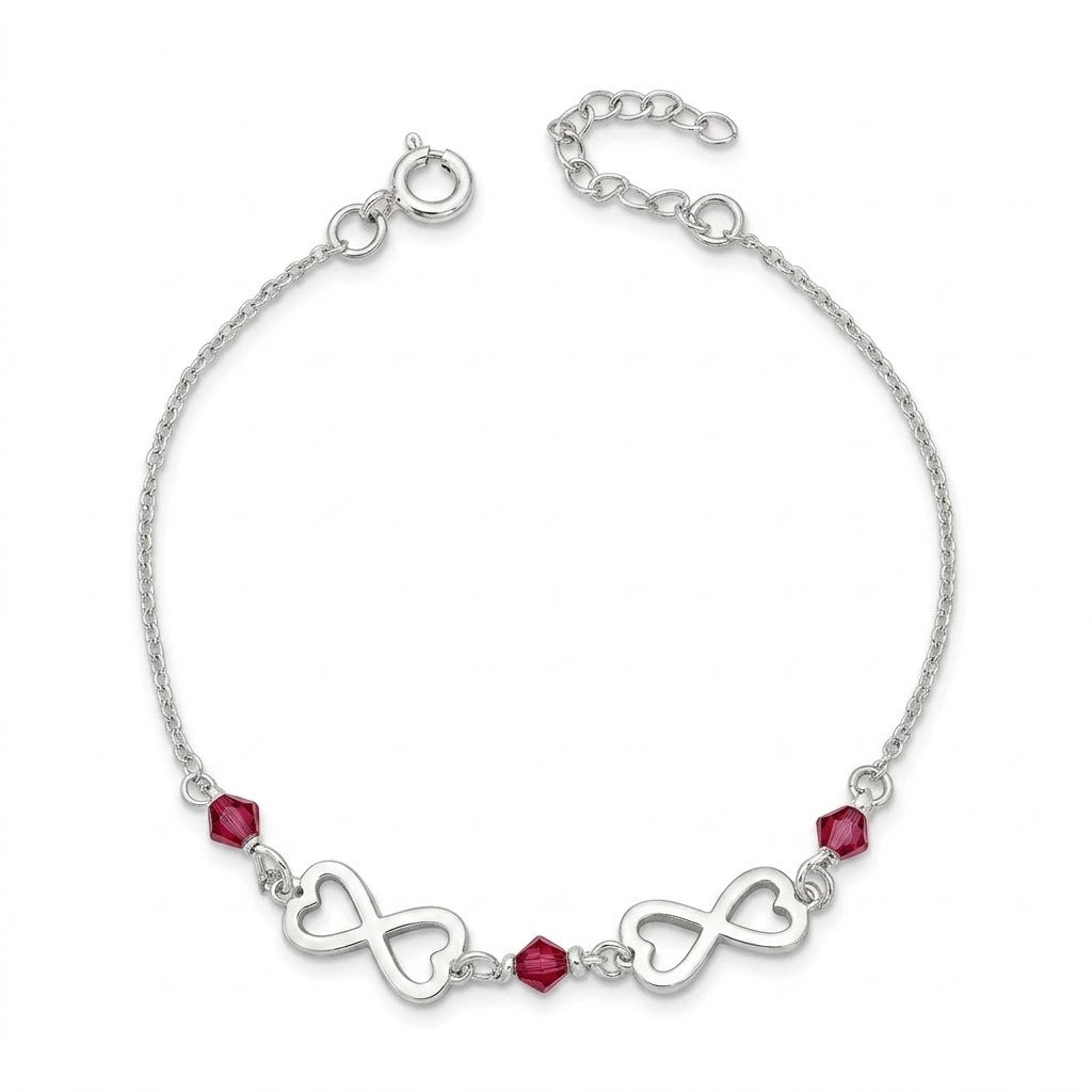 Pulsera Rolo Infinito Corazones Cristales Swarovski Fucsia 1.3 mm