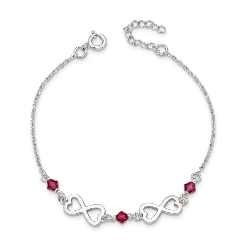 Pulsera Rolo Infinito Corazones Cristales Swarovski® Fucsia 1.3 mm