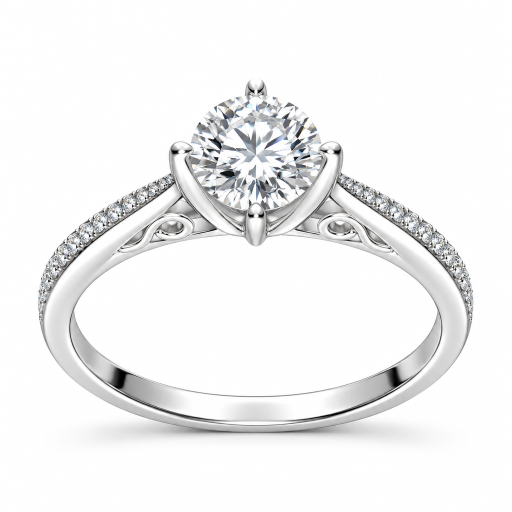 Anillo Solitario Alto Moissanita Microcircones Laterales