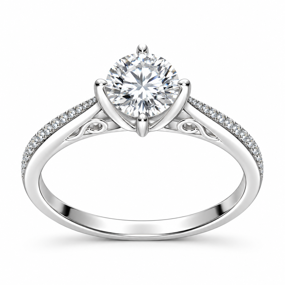 Anillo Solitario Alto Moissanita Microcircones Laterales