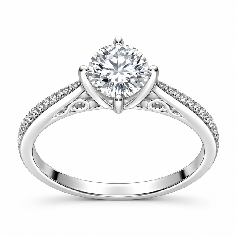 Anillo Solitario Alto Moissanita Microcircones Laterales