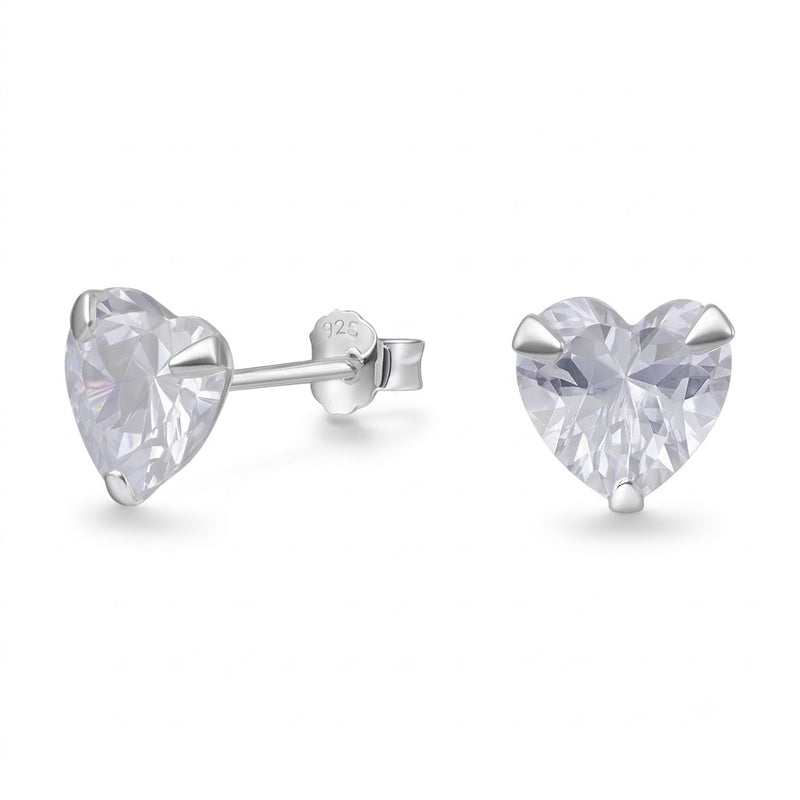 Aros Pegados Circón Corazón Blanco 8 mm