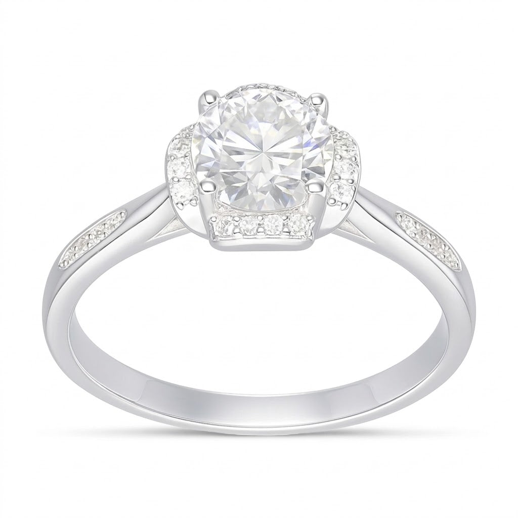 Anillo Moissanita Rodeada Microcircones Laterales