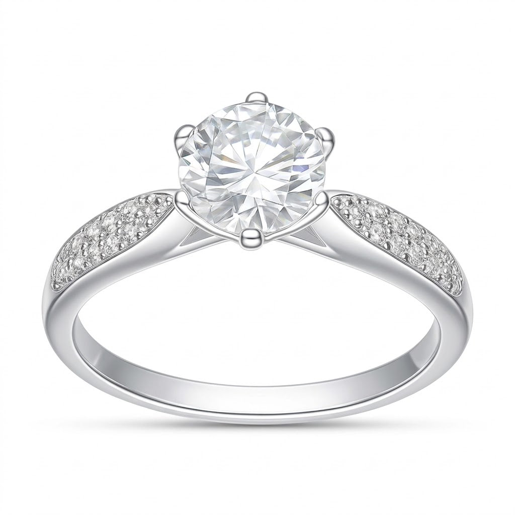 Anillo Solitario Moissanita Microcircones Laterales