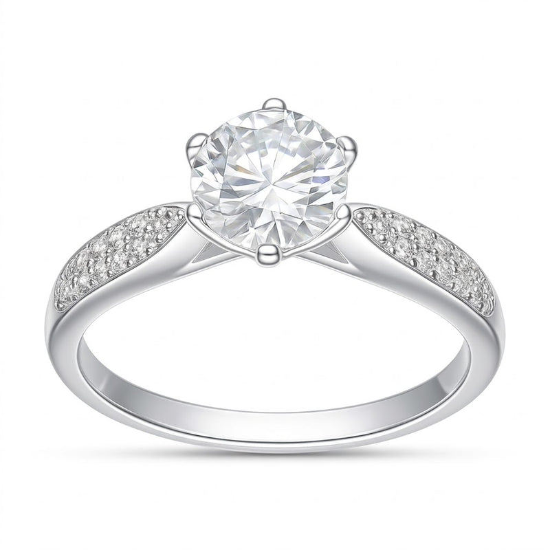 Anillo Solitario Moissanita Microcircones Laterales
