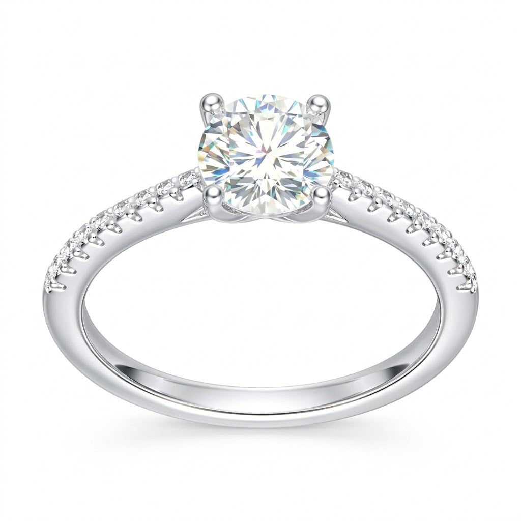 Anillo Solitario Moissanita Microcircones Laterales