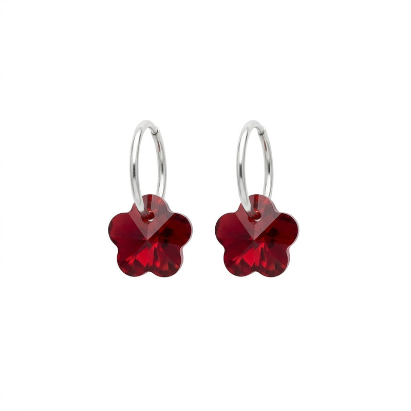 Aros Argollas Flor Roja 14 mm