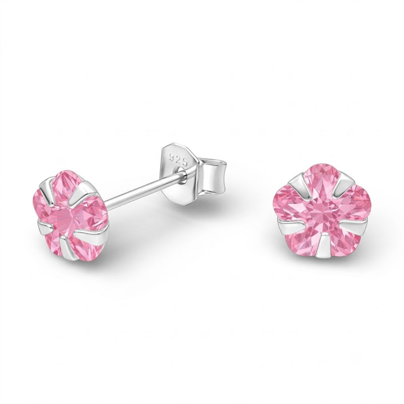 Aros Pegados Flor Circón Rosa 8 mm