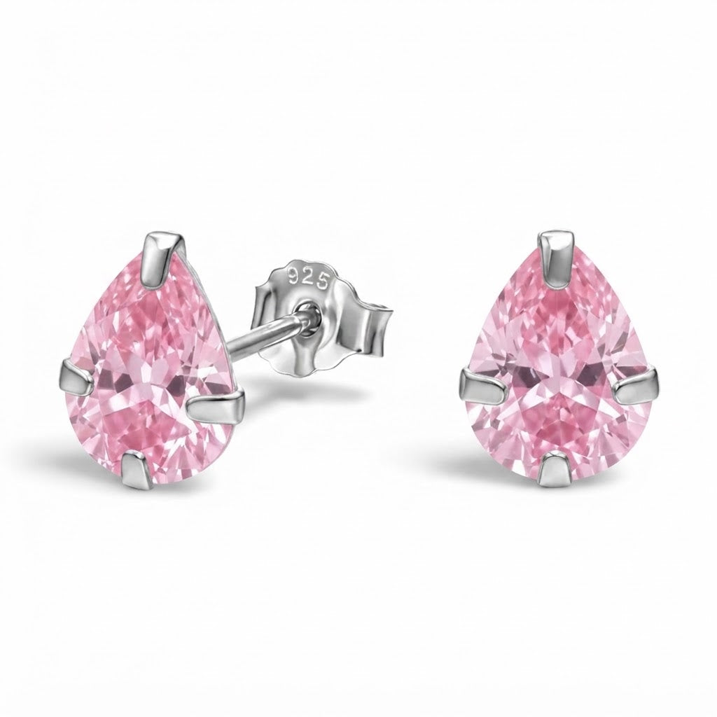 Aros Pegados Circón Gota Rosa 6.5 mm