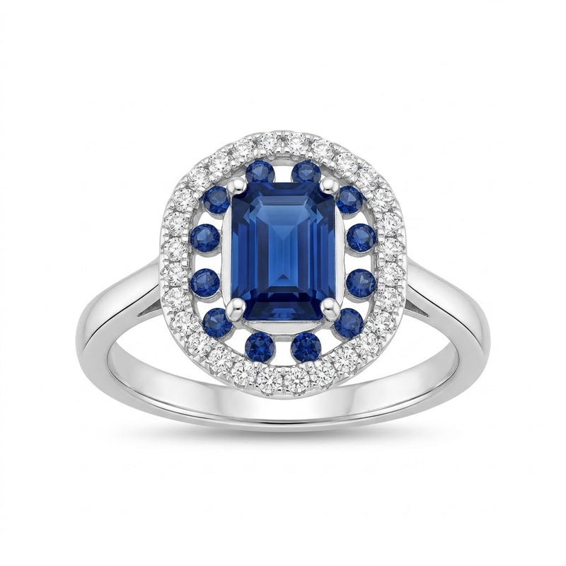 Anillo Circón Rectangular Azul Rodeado