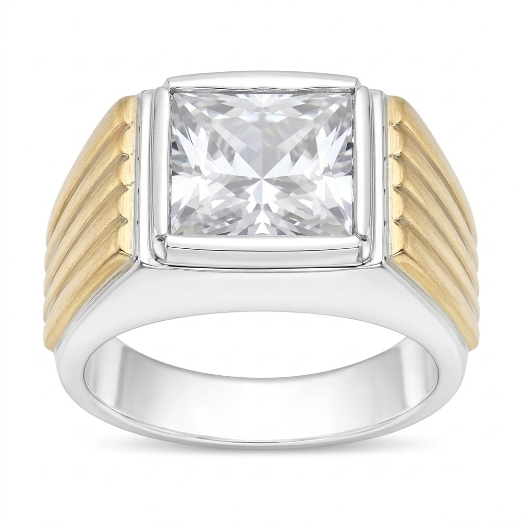 Anillo Sello Circón Líneas Oro