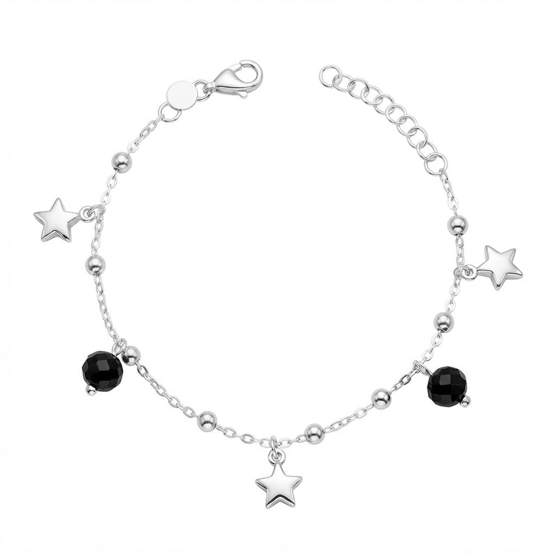 Pulsera Tradicional Esferas Estrellas Cristales Negros 2 mm