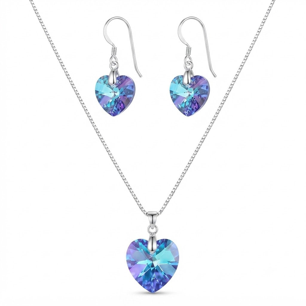 Collar Cadena Veneciana + Aros y Colgante Corazón Cristales Swarovski 45 cm