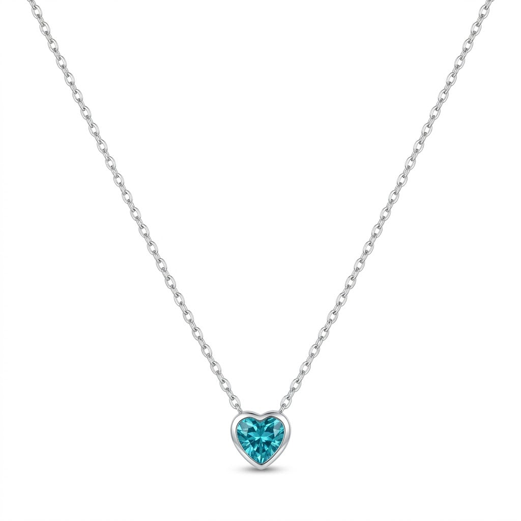 Collar Cadena Tradicional + Punto Luz Corazón Celeste 45 cm