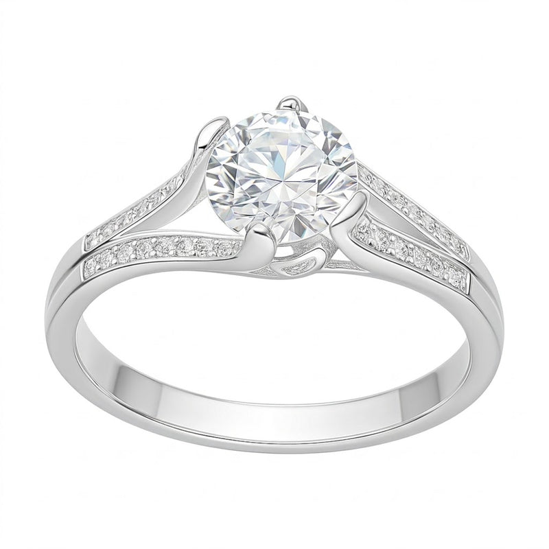 Anillo Doble Solitario Moissanita Microcircones Laterales