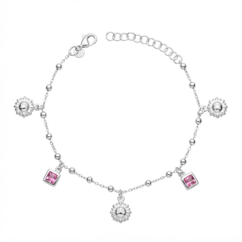 Pulsera Tradicional Soles Esferas Circones Rosas 1.1 x 3 mm