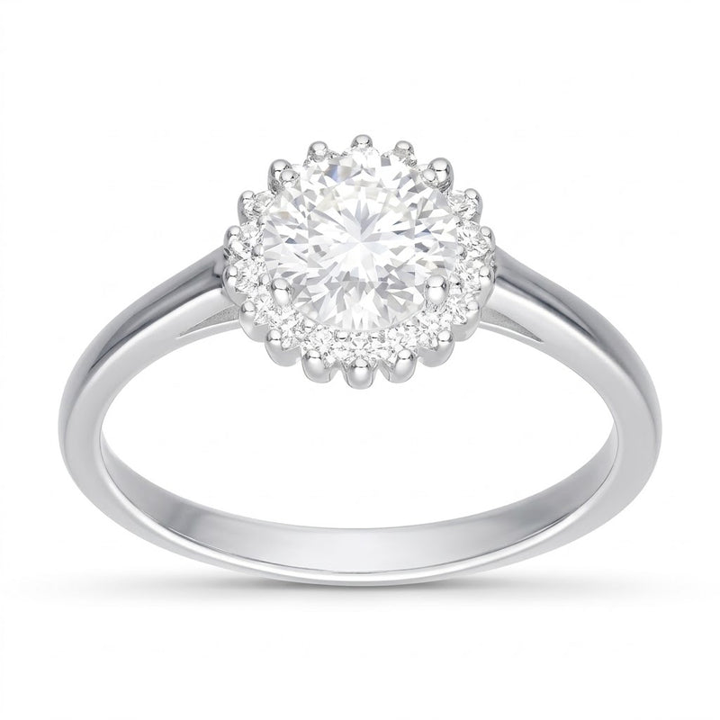 Anillo Flor Moissanita Rodeada Microcircones Laterales