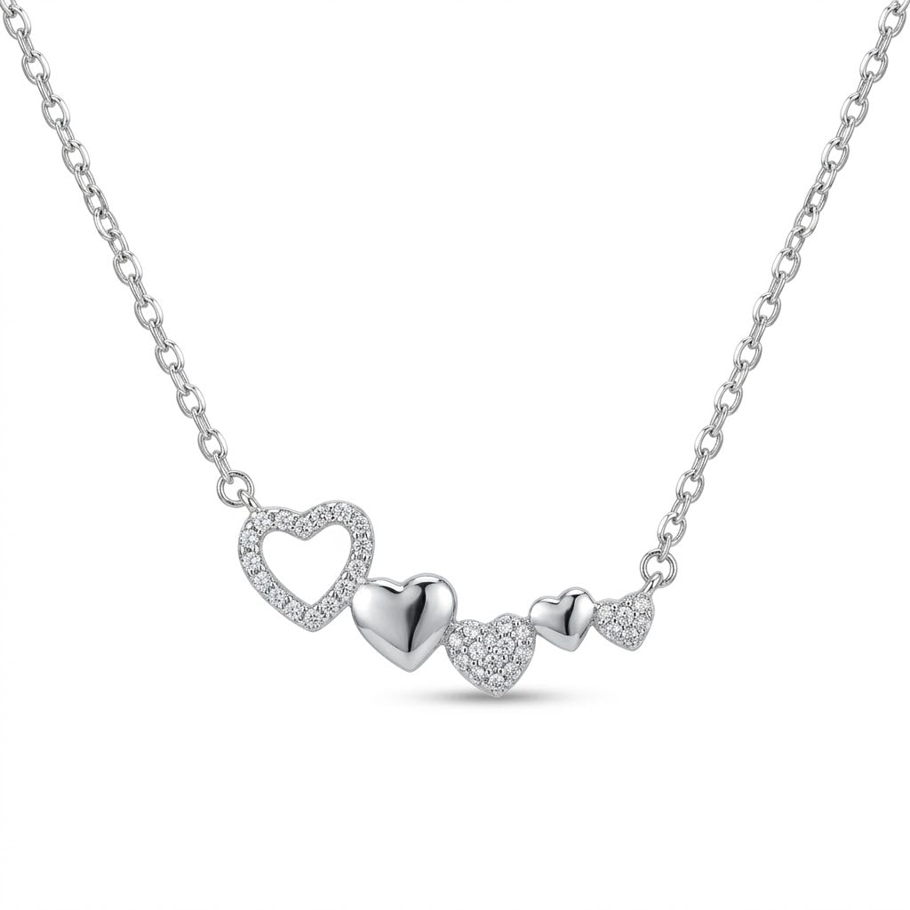 Collar Cadena Tradicional Martillada +5 Corazones Circones 44 cm