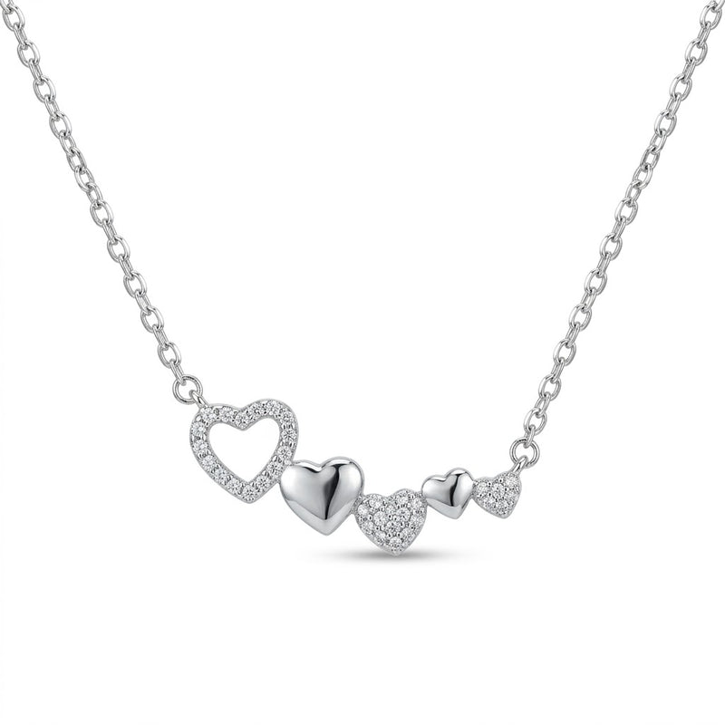 Collar Cadena Tradicional Martillada +5 Corazones Circones 44 cm